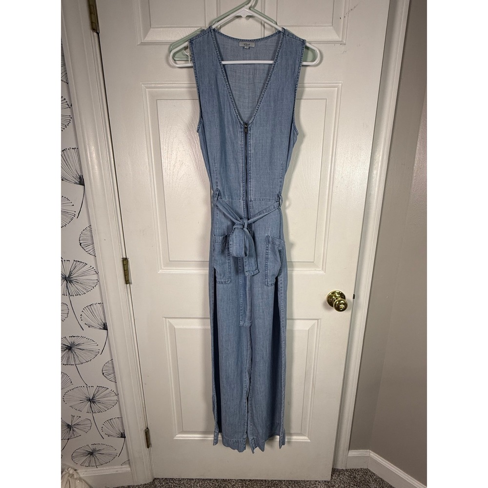 Rails Luke Medium Vintage Wash Chambray Utility Jumpsuit Belted Size M Wide Leg